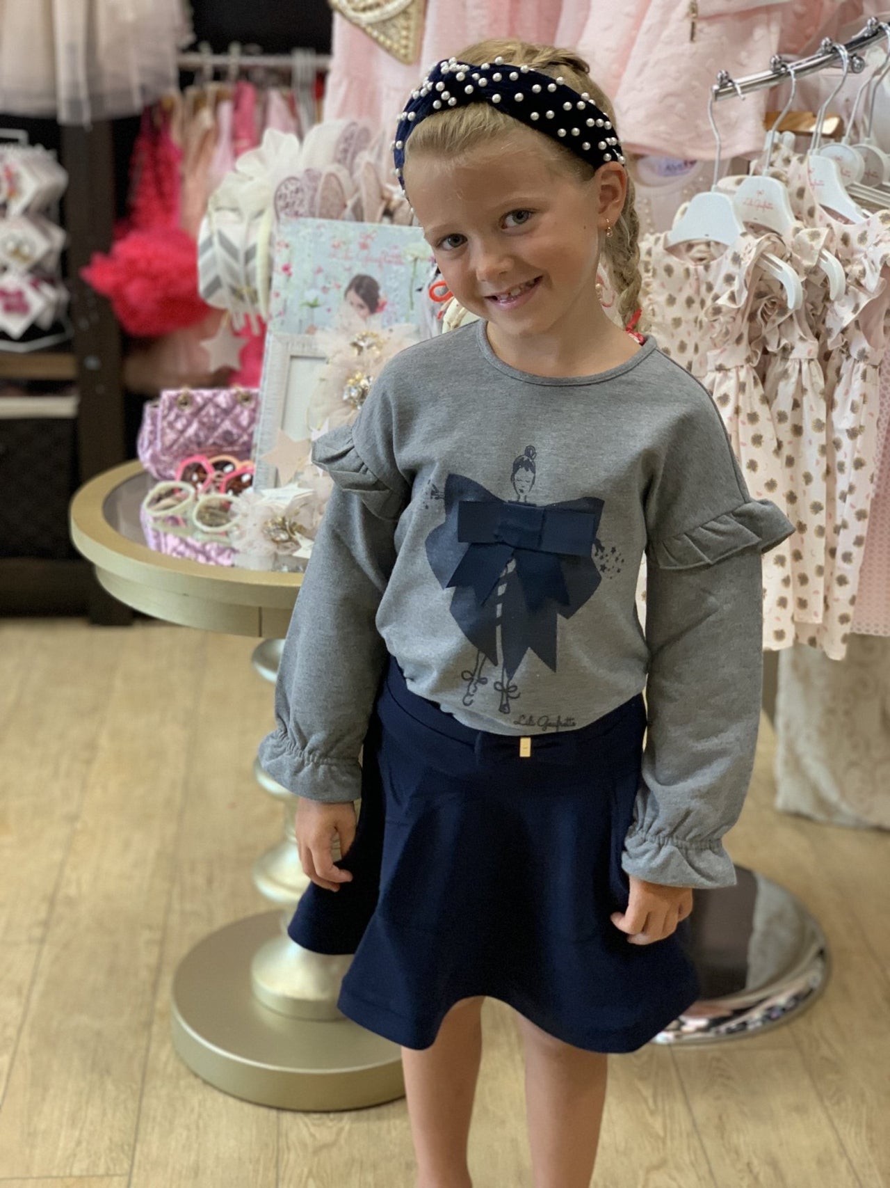 Lili Gaufrette Girls Indigo Skirt | HONEYPIEKIDS 