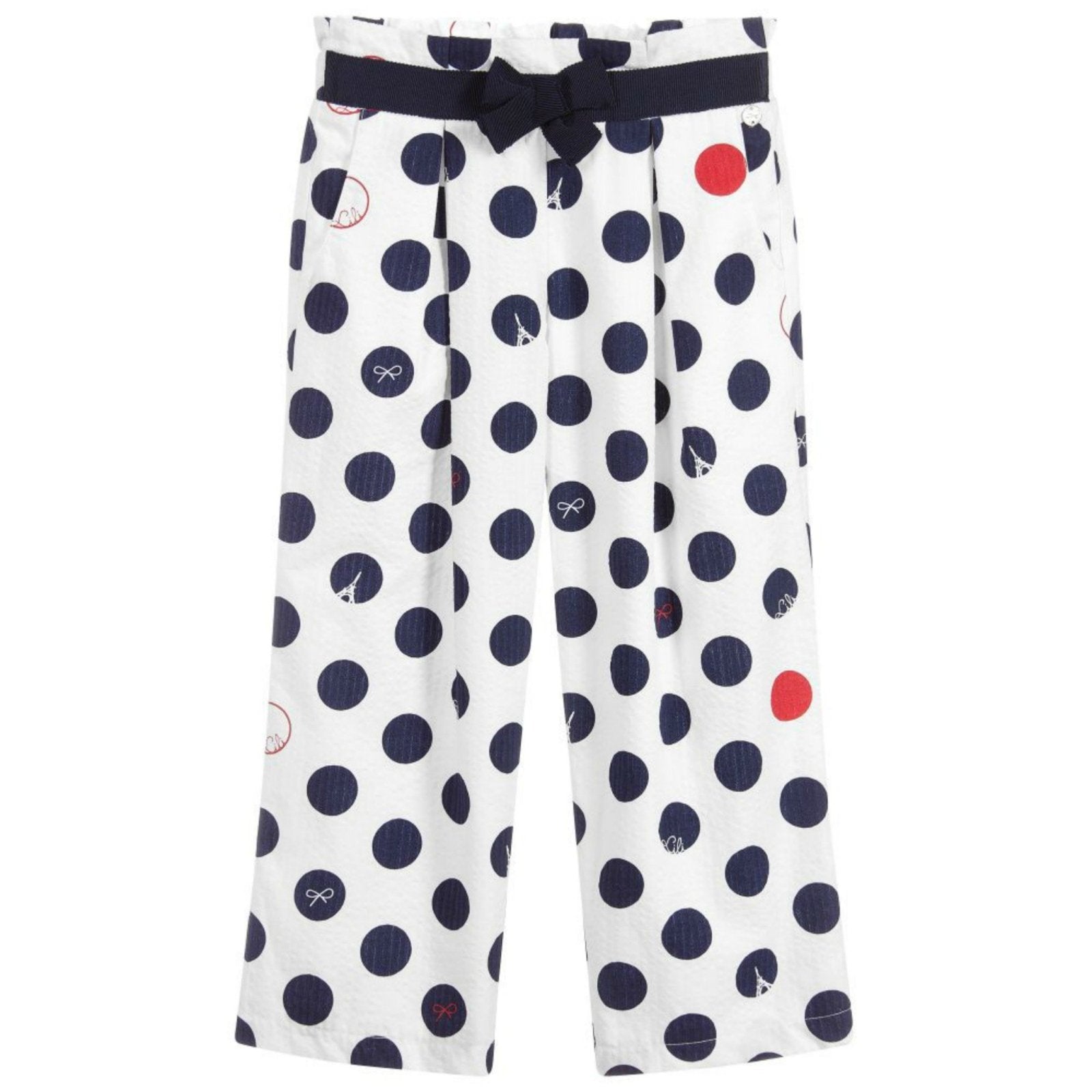 Lili Gaufrette Girls Polka Dot White Trousers | HONEYPIEKIDS 