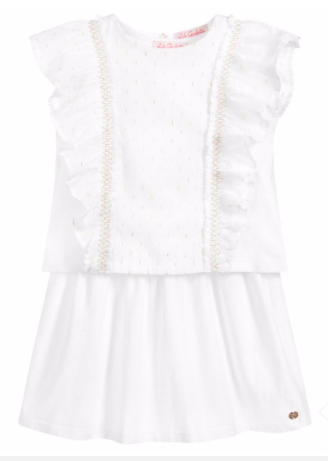 Lili Gaufrette Girls White and Gold Two Piece Dress Set | HONEYPIEKIDS 