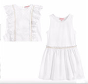 Lili Gaufrette Girls White and Gold Two Piece Dress Set | HONEYPIEKIDS 
