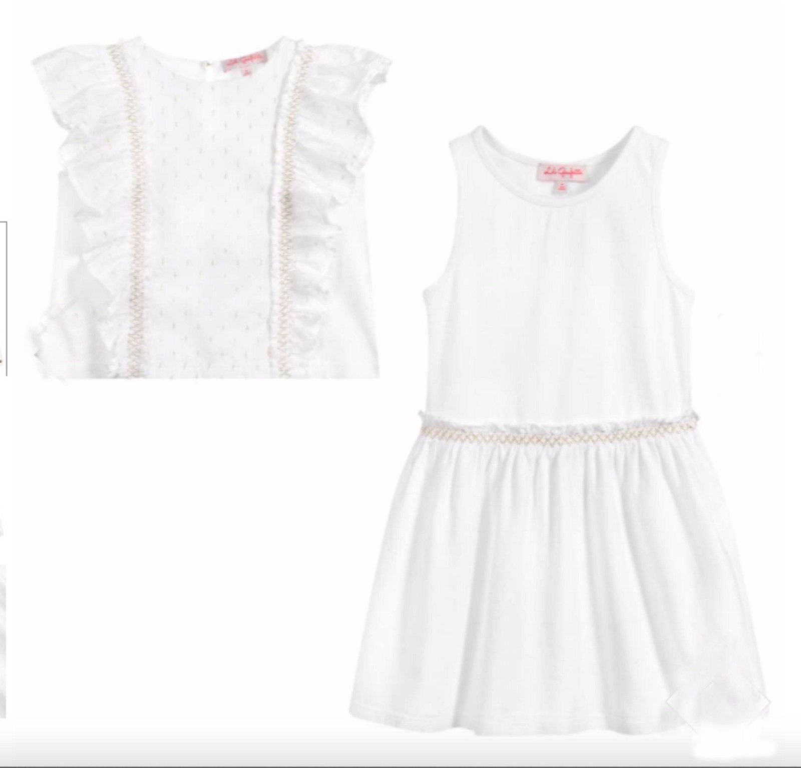 Lili Gaufrette Girls White and Gold Two Piece Dress Set | HONEYPIEKIDS 