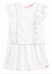 Lili Gaufrette Girls White and Gold Two Piece Dress Set | HONEYPIEKIDS 