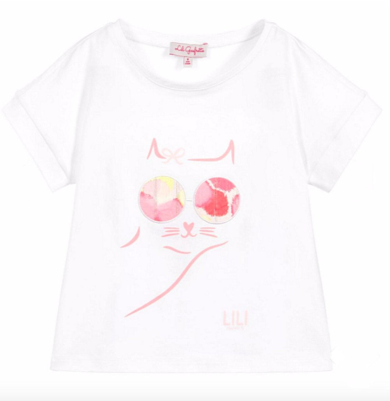 Lili Gaufrette Girls White and Pink Cat Shirt | HONEYPIEKIDS 