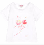 Lili Gaufrette Girls White and Pink Cat Shirt | HONEYPIEKIDS 