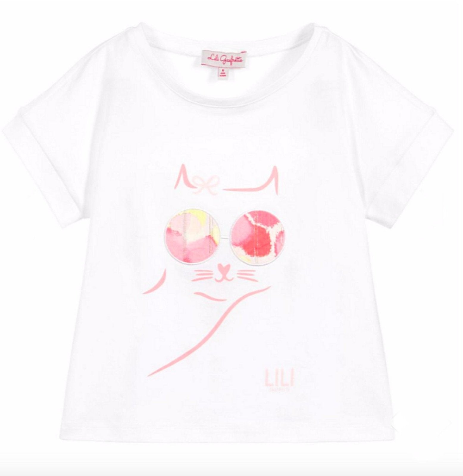 Lili Gaufrette Girls White and Pink Cat Shirt | HONEYPIEKIDS 