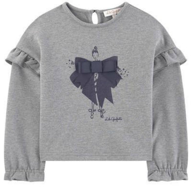 Lili Gaufrette Girls Stone Grey Bow Sweatshirt | HONEYPIEKIDS | Kids Boutique Clothing