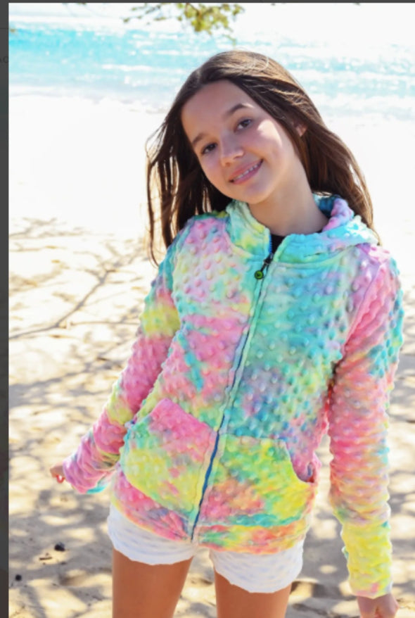 Lime Apple Girls Minky Bubble Jacket in Cotton Candy Tie Dye | HONEYPIEKIDS | Kids Boutique Clothing