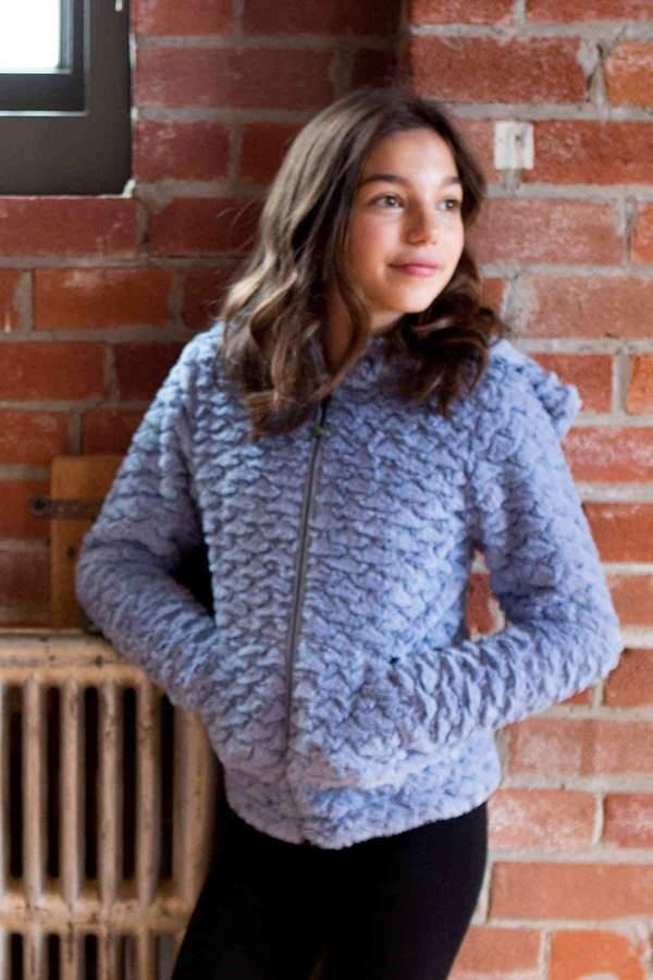 LimeApple Girls Heart Faux Fur Bubble Jacket in Blue | HONEYPIEKIDS 