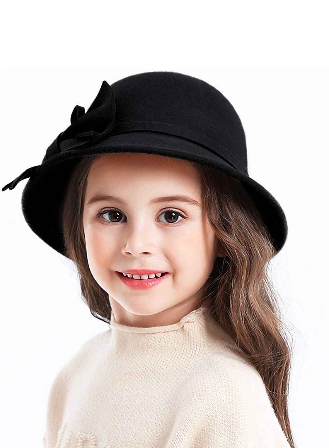 Little Girls Wool Knotted Bow Bucket Hat