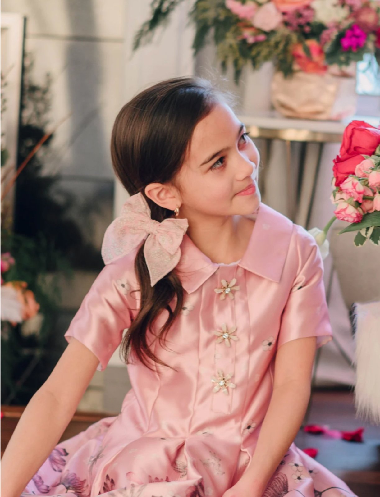 Livy Lou Pink Floral AVA Fable Liberty Fabric Hair Bow | HONEYPIEKIDS 