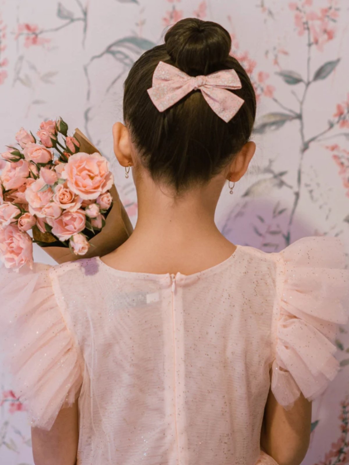 Livy Lou Pink Floral Ava PINWHEEL Liberty Fabric Hair Bow | HONEYPIEKIDS 