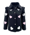HONEYPIEKIDS | Lola and The Boys Girls Black Patch Hearts Faux Fur Collar Jacket
