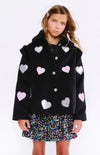HONEYPIEKIDS | Lola and The Boys Girls Black Patch Hearts Faux Fur Collar Jacket