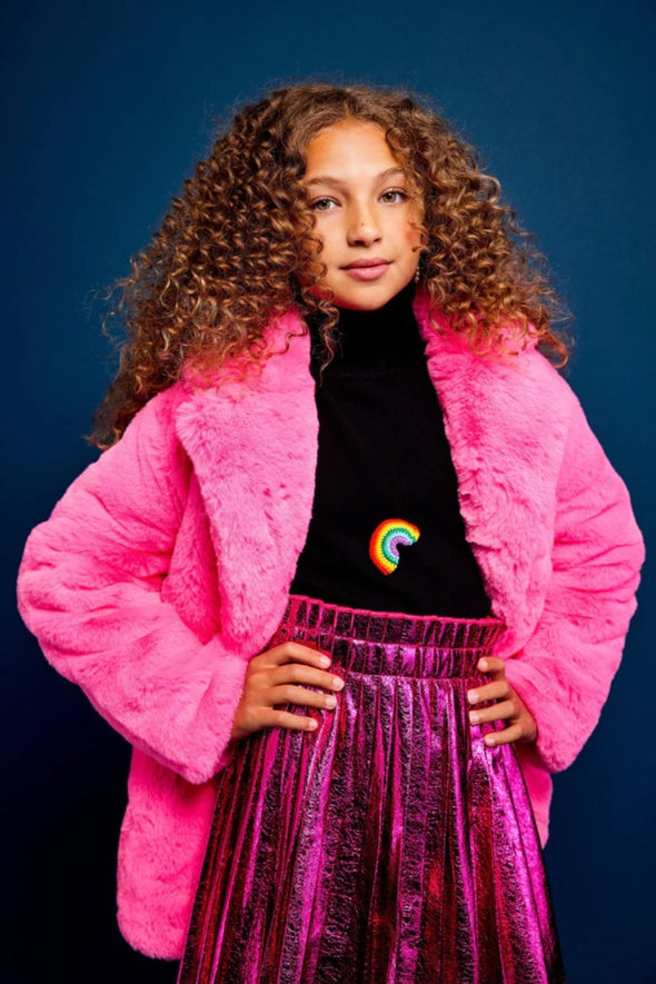 Lola and The Boys Girls Hot Pink Faux Fur Coat | HONEYPIEKIDS | Kids Boutique Clothing