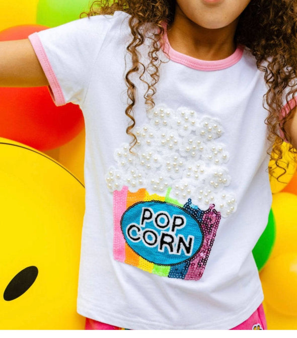 Lola and The Boys Girls PEARLS AND POPCORN RINGER T-SHIRT | HONEYPIEKIDS | Kids Boutique Clothing