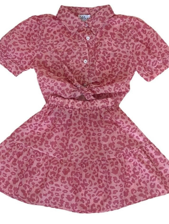 Lola and The Boys Girls Pink Cheetah Skirt & Top Set | HONEYPIEKIDS | Kids Boutique Clothing