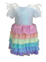 Lola and The Boys Girls Satin Rainbow Dream Dress | HONEYPIEKIDS 