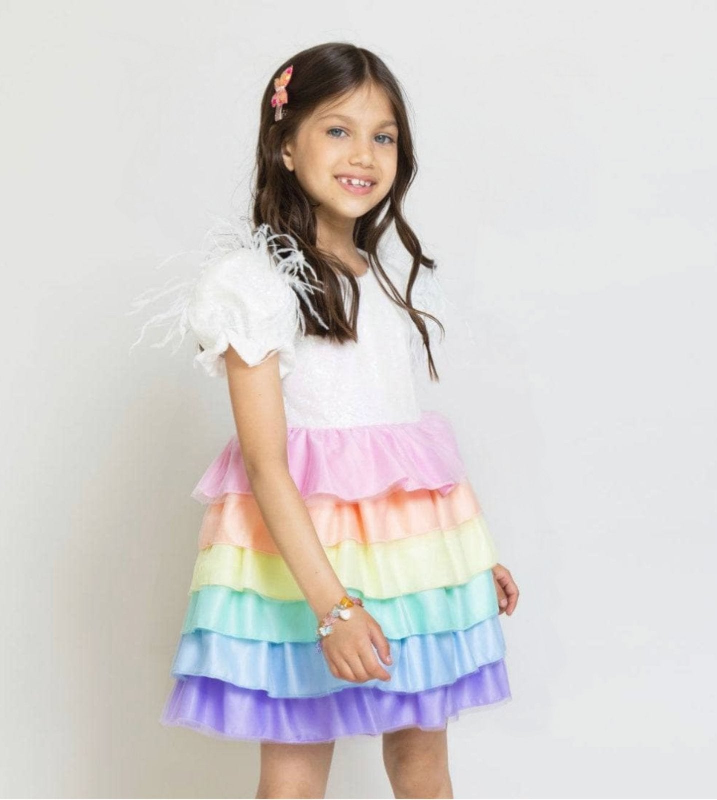 Lola and The Boys Girls Satin Rainbow Dream Dress | HONEYPIEKIDS 