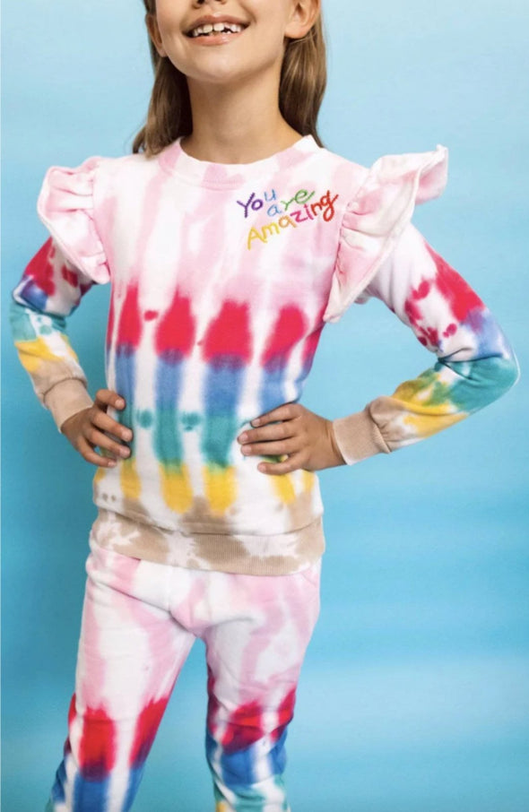 Lola and The Boys Girls YOU ARE AMAZING Tie Dye Jogger Set | HONEYPIEKIDS | Kids Boutique Clothing
