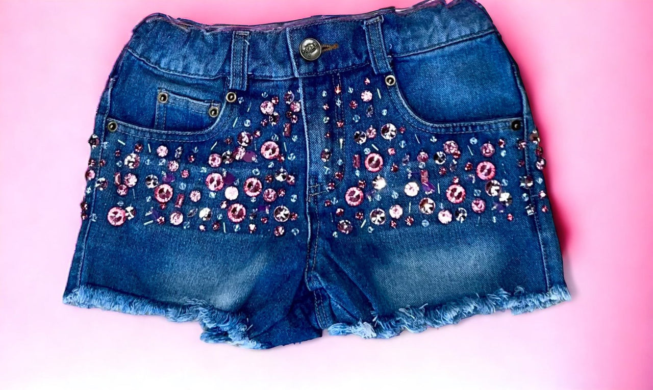 Lola and The Boys Pink Crystal Denim Shorts | HONEYPIEKIDS 
