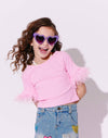 Lola and The Boys Pink Feather Shoulder Tee | HONEYPIEKIDS