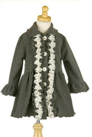Mack & Co Pearl Fleece Ruffle Charcoal Coat | HONEYPIEKIDS 
