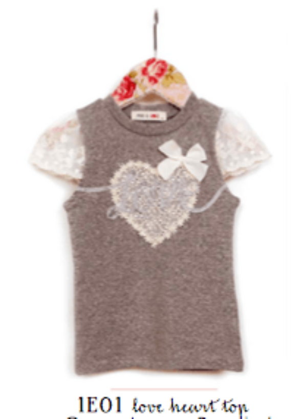 MaeLi Rose Love Heart Top in Grey | HONEYPIEKIDS | Kids Boutique Clothing