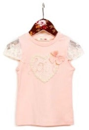 MaeLi Rose Love Heart Top in Peach | HONEYPIEKIDS | Kids Boutique Clothing