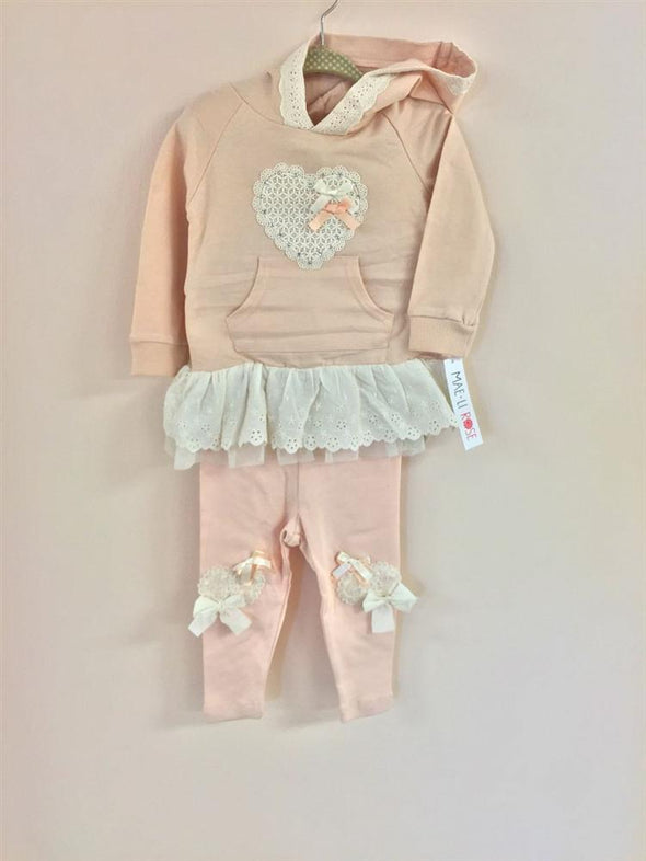 MaeLi Rose Pink Lace Heart Hooded Sweatshirt | HONEYPIEKIDS | Kids Boutique Clothing