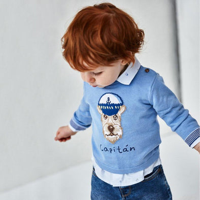 Mayoral Baby and Toddler Boy Applique Capitan Dog Sweater | HONEYPIEKIDS | Kids Boutique Clothing