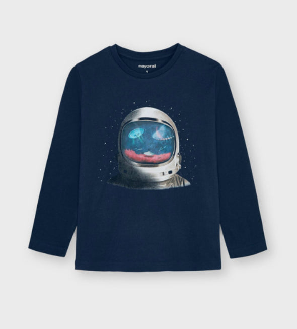 Mayoral Youth Boys EcoFriends Navy Long Sleeve Astronaut Shirt | HONEYPIEKIDS | Kids Boutique Clothing