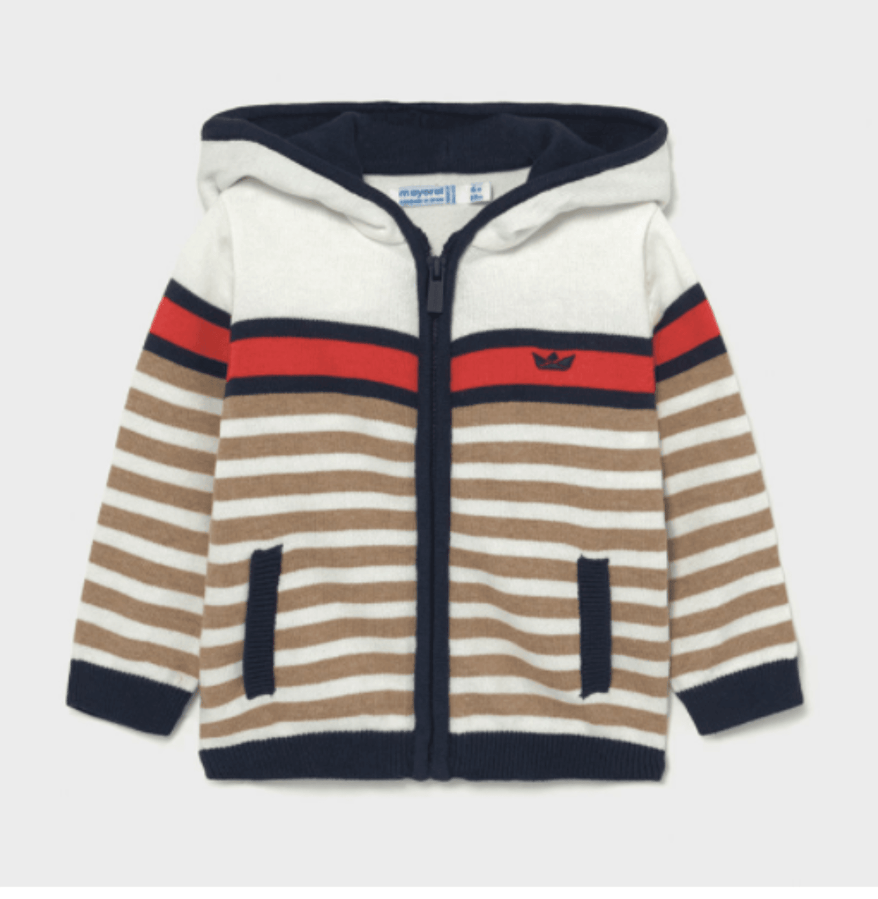 Mayoral Baby and Toddler Boy Woven Knit Striped Zip Up Sweater | HONEYPIEKIDS 