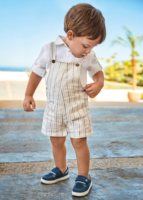 Mayoral Baby & Toddler Boys Oat Striped Linen Shorts Overalls | HONEYPIEKIDS | Kids Boutique Clothing