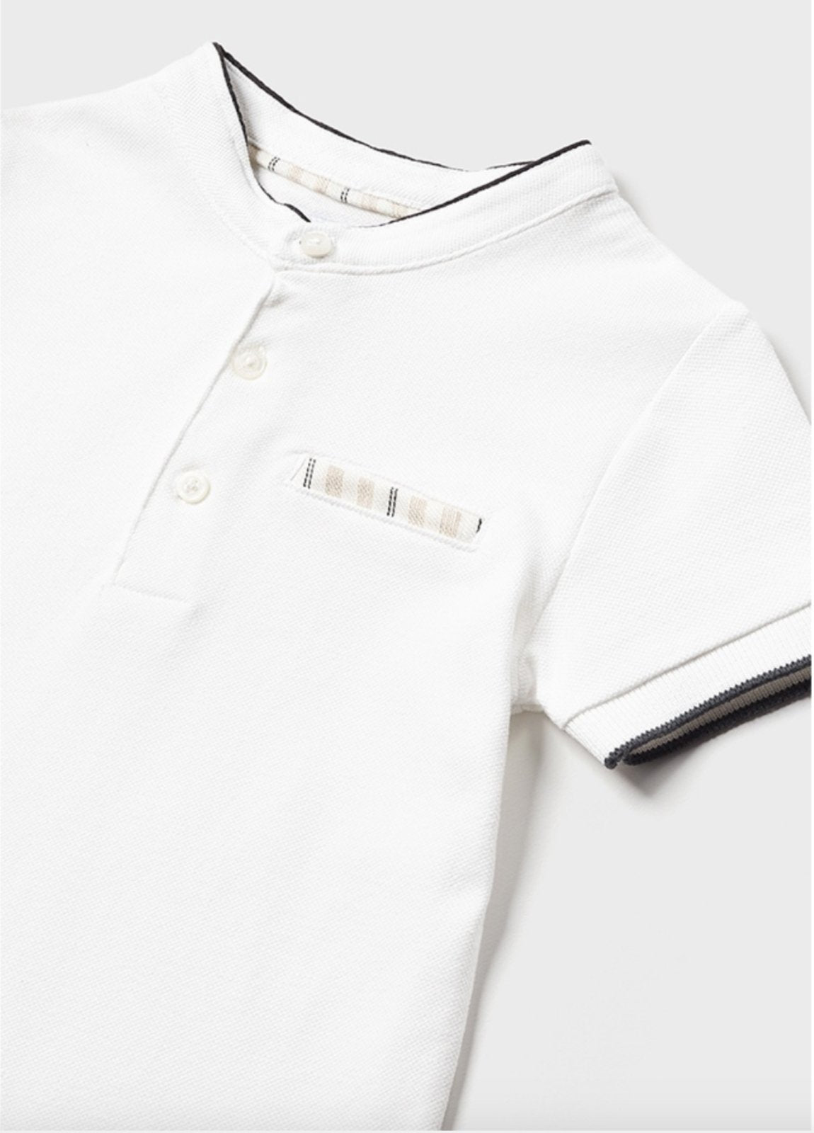 Mayoral Baby and Toddler Boys White SS Mao Neck Button Polo Shirt | HONEYPIEKIDS 