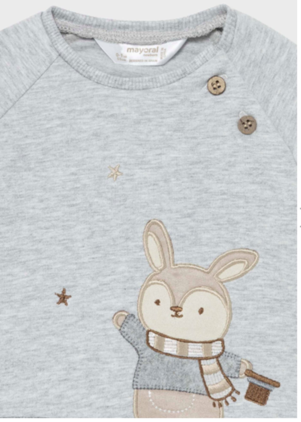 Mayoral Baby Boys EcoFriends Heather Gray Rabbit 2 Piece Shirt and Pants Set | HONEYPIEKIDS 