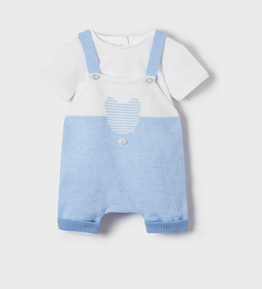 Mayoral Baby Boys ECOFRIENDS Organic Blue Knit Overalls & Shirt Set | HONEYPIEKIDS 