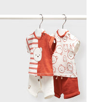 Mayoral Baby Boys EcoFriends Papaya Little Bear 4 Piece Shorts Set | HONEYPIEKIDS 