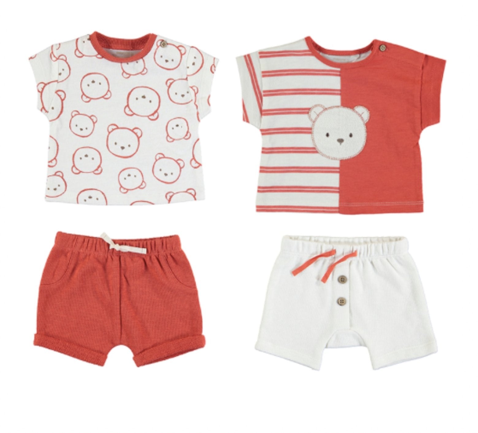 Mayoral Baby Boys EcoFriends Papaya Little Bear 4 Piece Shorts Set | HONEYPIEKIDS 