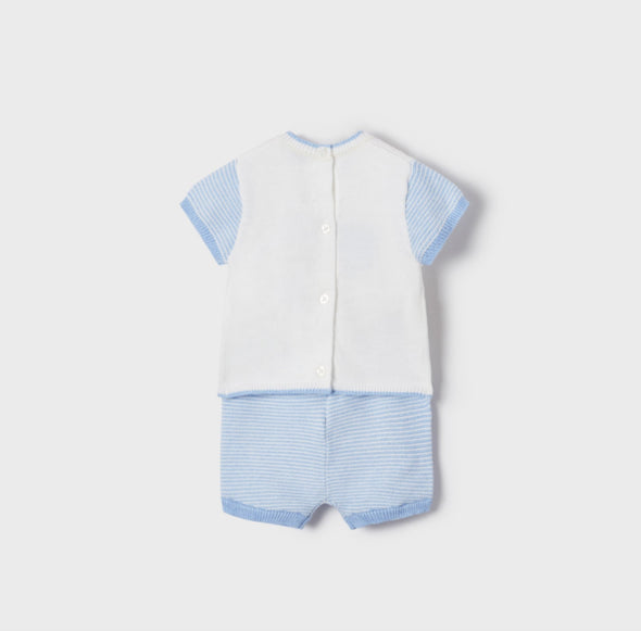 Mayoral Baby Boys EcoFriends S/S Dream Blue Knit Top and Shorts Set | HONEYPIEKIDS | Kids Boutique Clothing