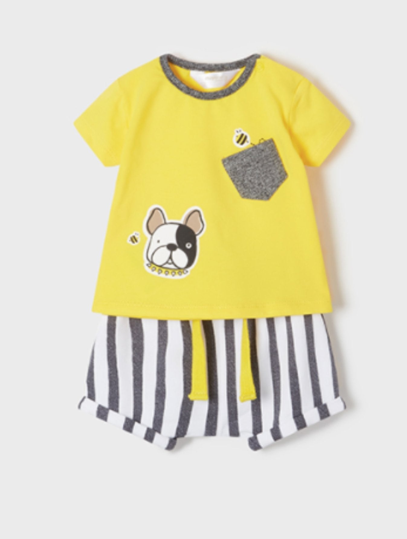 Mayoral Baby Boys EcoFriends Yellow Dog 4 Piece Shirt and Shorts Set | HONEYPIEKIDS 