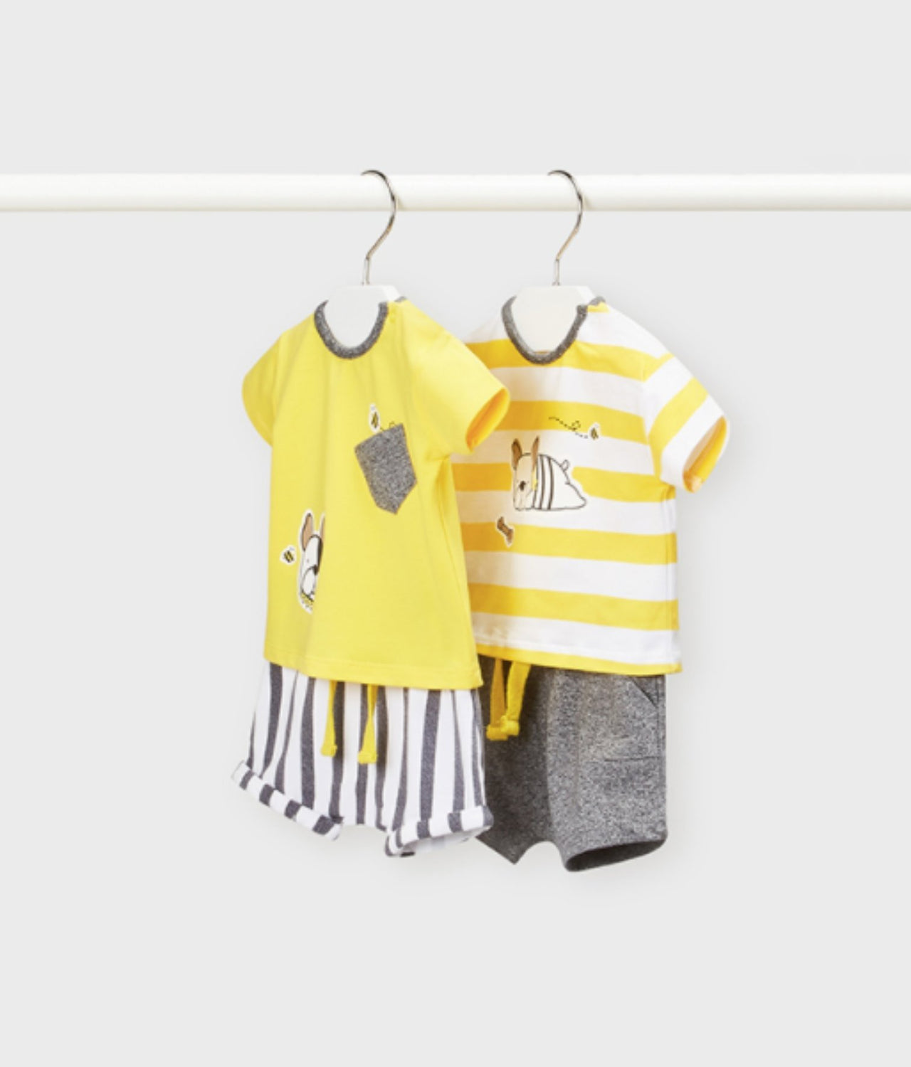 Mayoral Baby Boys EcoFriends Yellow Dog 4 Piece Shirt and Shorts Set | HONEYPIEKIDS 