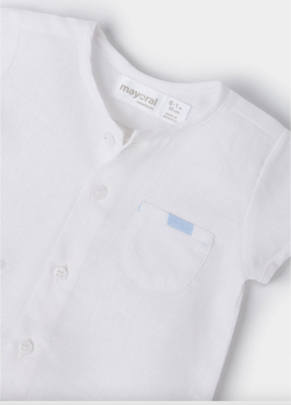 Mayoral Baby Boys White Button Up Dress Shirt & Striped Shorts Set | HONEYPIEKIDS | Kids Boutique Clothing