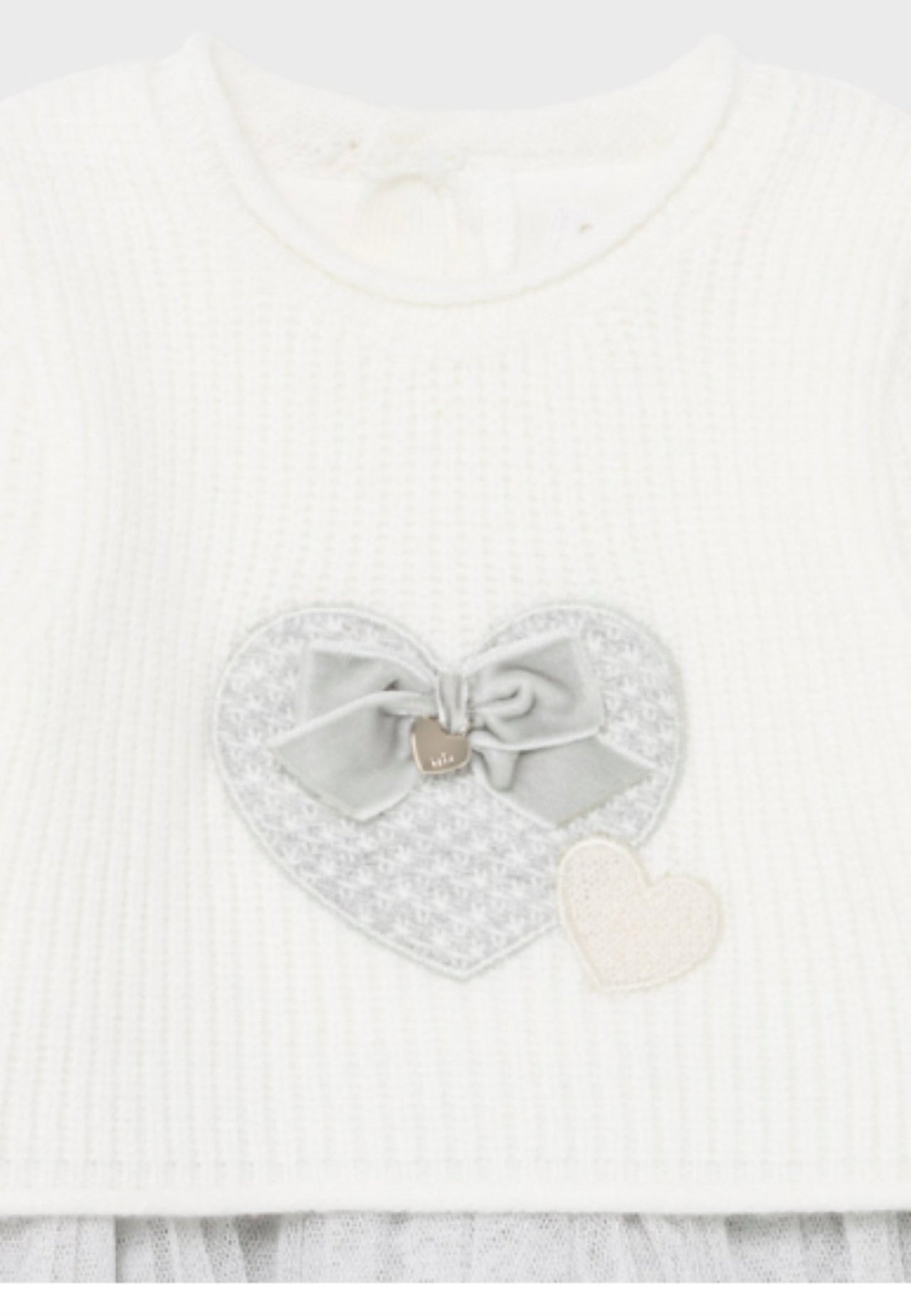 Mayoral Baby Girl Knit and Tulle Grey and Cream Heart Dress | HONEYPIEKIDS 