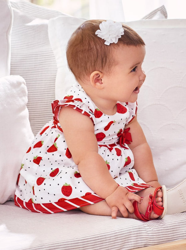 Mayoral Baby Girl White and Red Strawberry Dress HONEYPIEKIDS