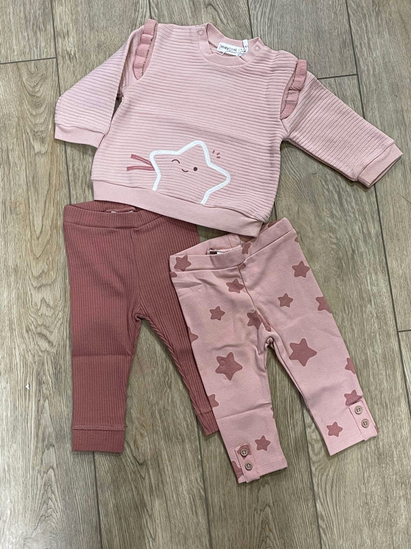 Mayoral Baby Girls Blush EcoFriends Padded Star Sweatshirt & 2 Piece Legging Set | HONEYPIEKIDS | Kids Boutique Clothing