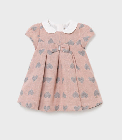 Mayoral Baby Girls Dusty Pink Jacquard Heart Dress | HONEYPIEKIDS | Baby Dresses