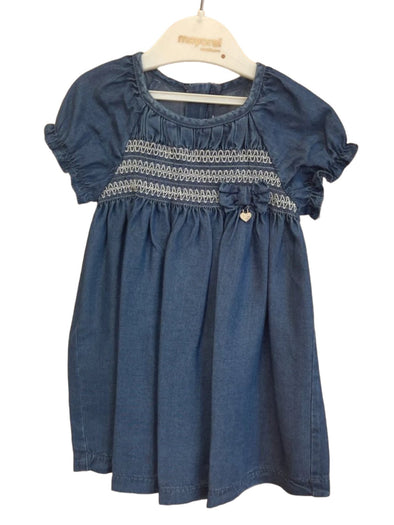Mayoral Baby Girls Embroidered Blue Denim Dress | HONEYPIEKIDS | Kids Boutique Clothing