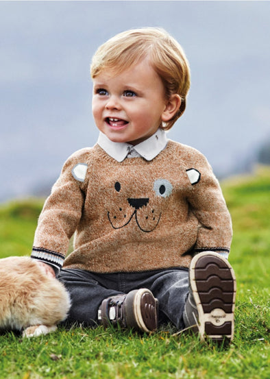 Mayoral Baby & Toddler Boys Brown Puppy Face Sweater & Gloves Set | HONEYPIEKIDS 