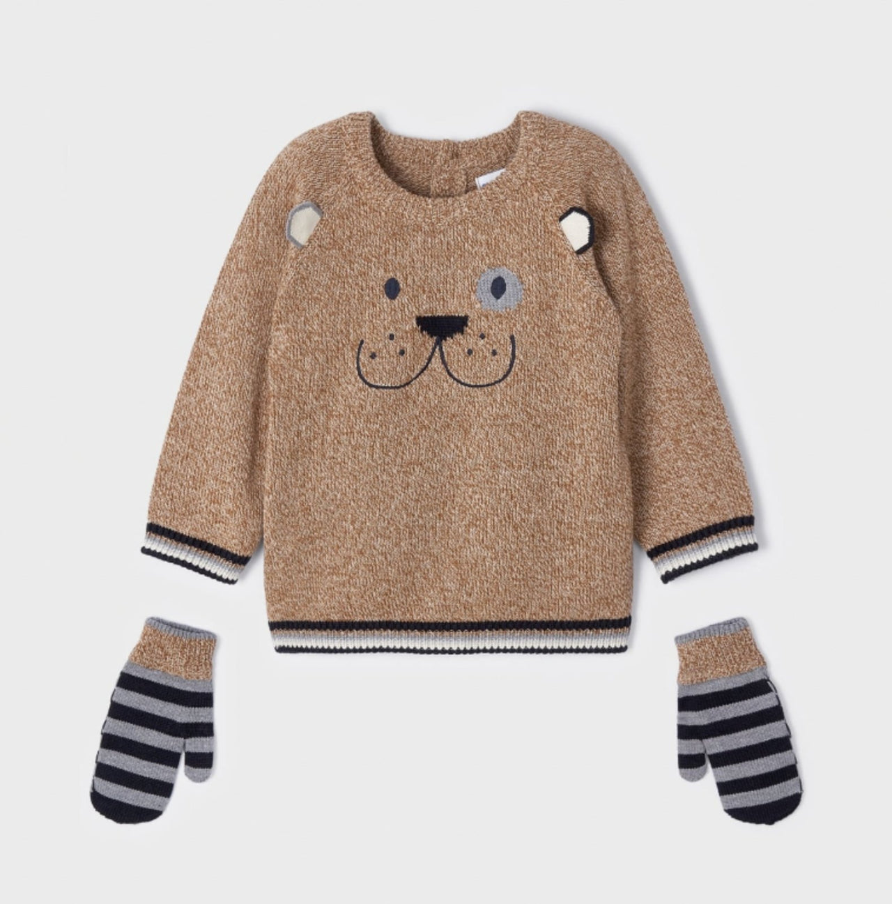Mayoral Baby & Toddler Boys Brown Puppy Face Sweater & Gloves Set | HONEYPIEKIDS 