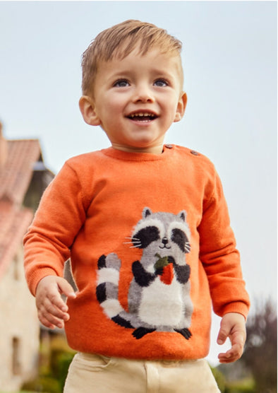 Mayoral Baby & Toddler Boys Orange Happy Raccoon Sweater | HONEYPIEKIDS | Kids Boutique Clothing